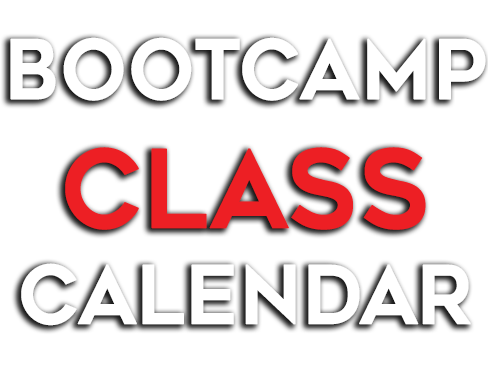 Bootcamp Class Calendar text in white and red on a black background.