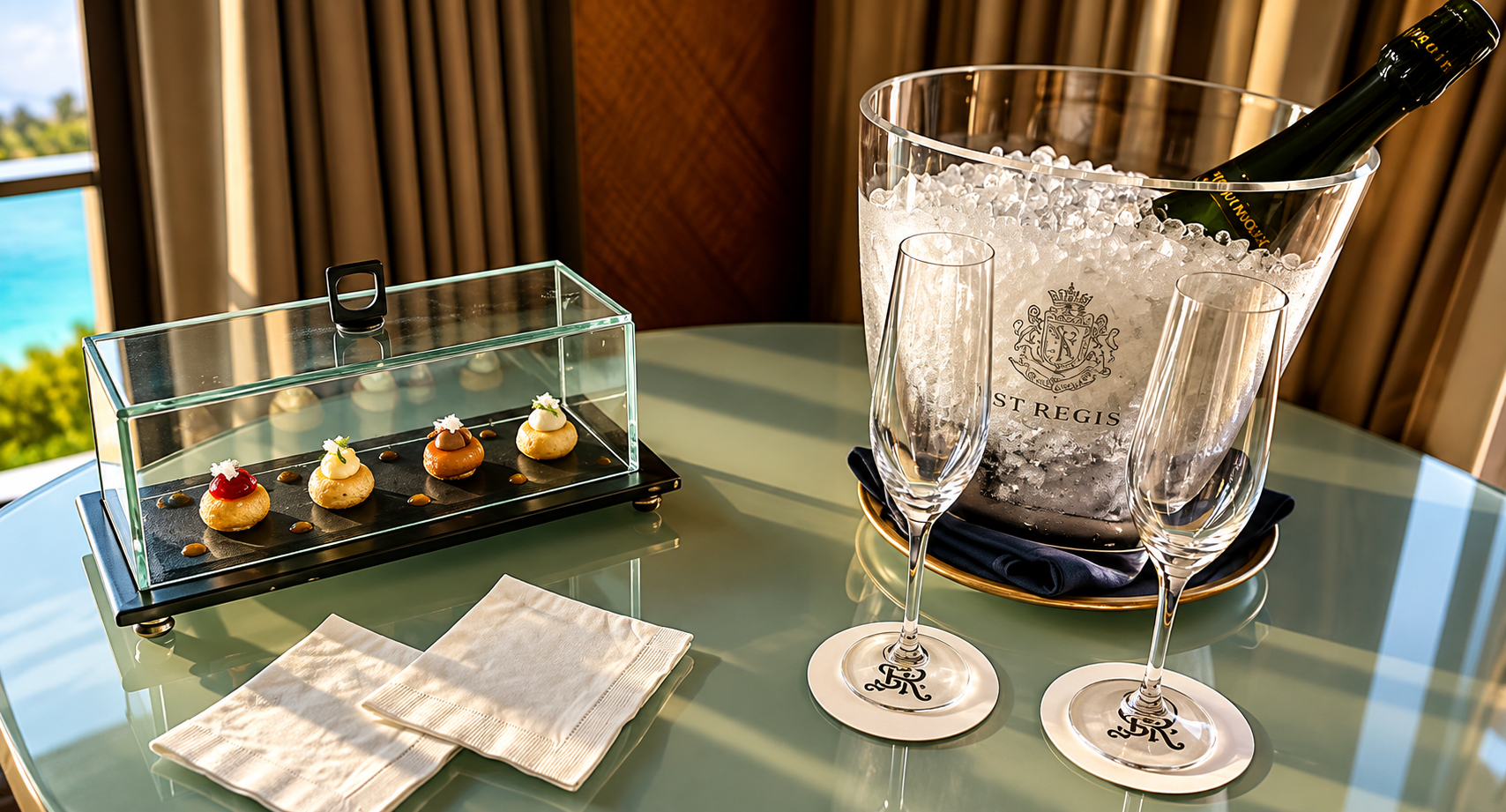 Welcome champagne and petit fours