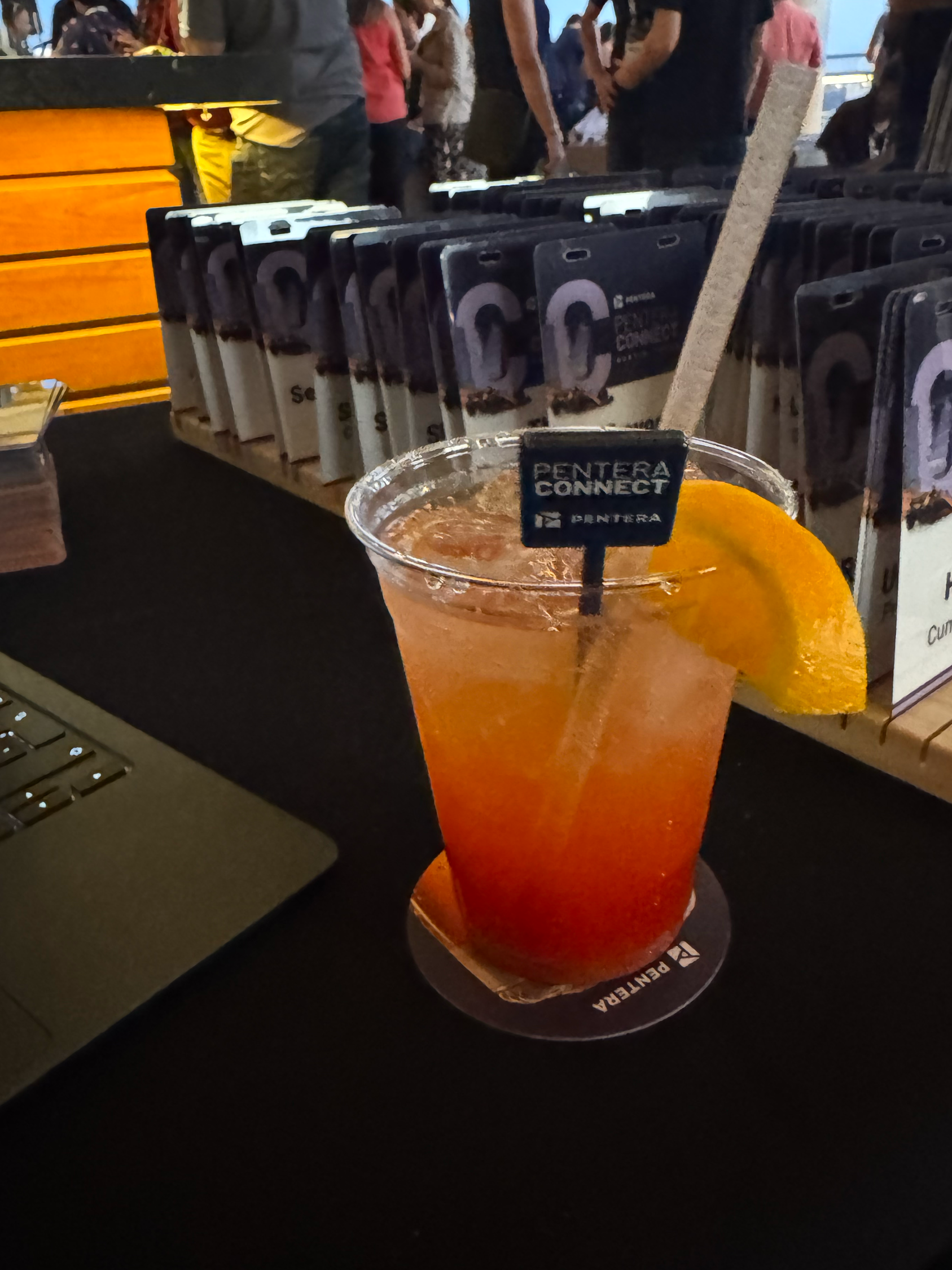 The Pentera Spark - a signature cocktail served at the welcome reception. Each drink was served with a custom drink stirrer and coaster.