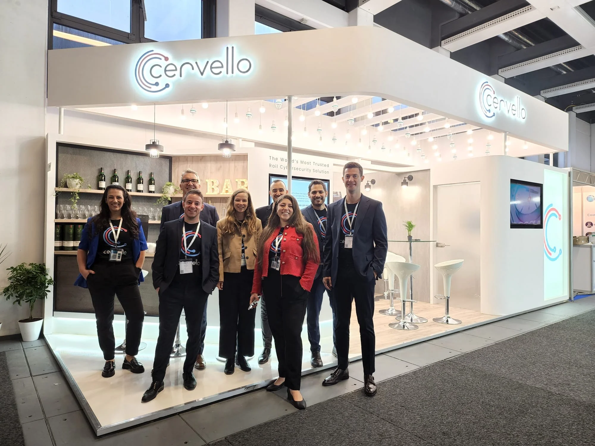 Cervello's booth at InnoTrans with a built-in bar to attract visitors