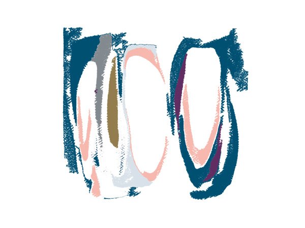 Abstract digital art with bold brushstrokes in blue, gray, pink, beige, and purple.