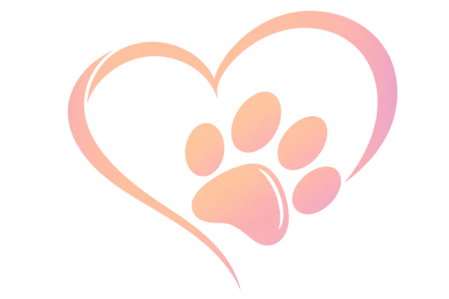 A heart shape with a paw print inside, symbolizing love for animals.