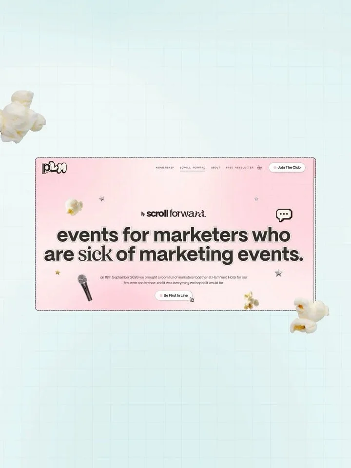 The first ever conference by @prettylittlemarketer, Scroll Forward, took over London last month 🎀 

Naturally, after the event the Scroll Forward webpage needed a refresh, both to show off how the day went and to get people excited for next year. 

