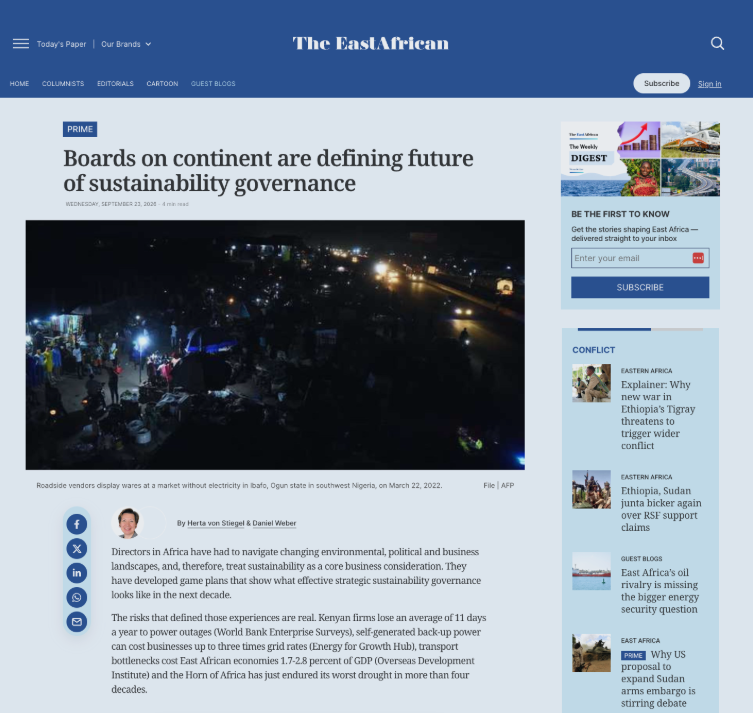 Screenshot of co-written article for Ariya Capital Group published in the East African.