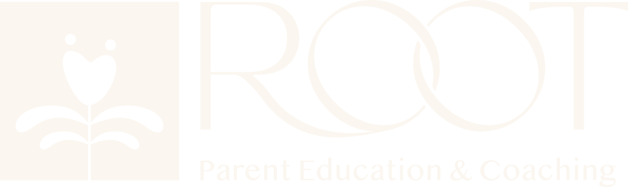 Root Parent Education & Coaching logo with a heart-shaped flower icon