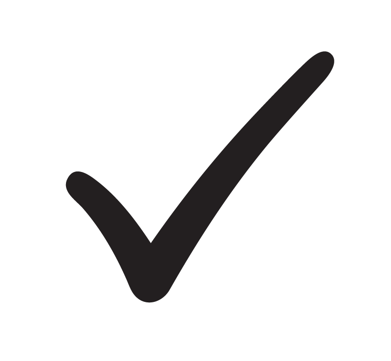Black check mark icon on a transparent background.