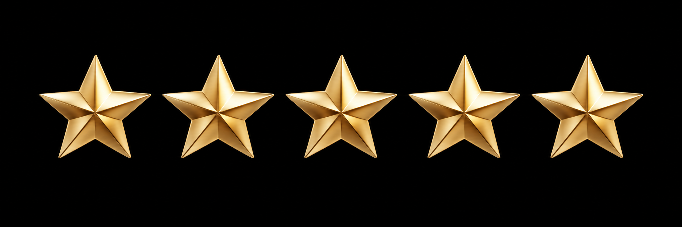 Five gold stars aligned horizontally against a black background.