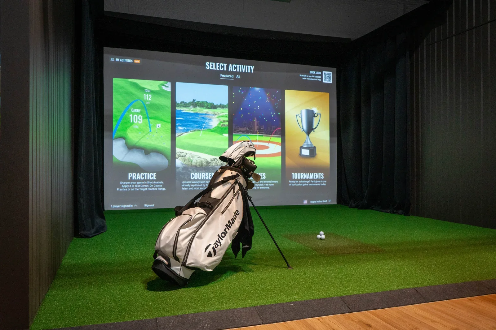 The Trackman simulator bays at Maple Indoor Golf in Mississauga