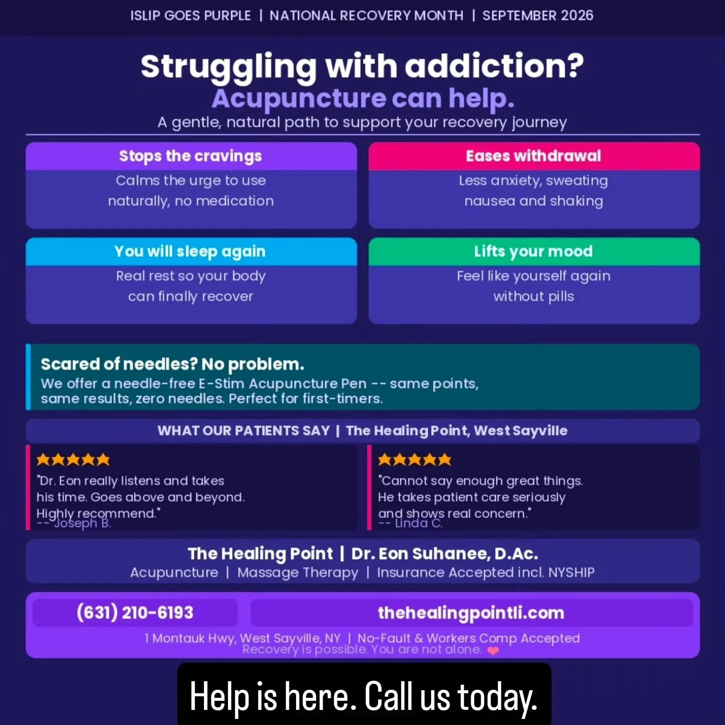 Addiction is more than a symptom, it is struggling day in and day out, changing your life habits, and forgetting yourself along the way. It doesn't have to be that way. 
We can help you. 

Book your appointment today by calling us: (631) 210 - 6193

