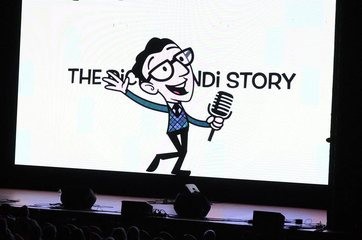 Animated illustration of legendary Chicago radio DJ Dick Biondi, whose pioneering career and rock ’n’ roll legacy are celebrated in The Voice That Rocked America – The Dick Biondi Story.