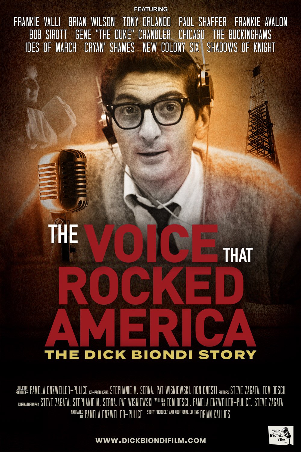 The official poster for The Voice That Rocked America – The Dick Biondi Story, celebrating legendary Chicago radio DJ Dick Biondi and his lasting impact on rock ’n’ roll history.