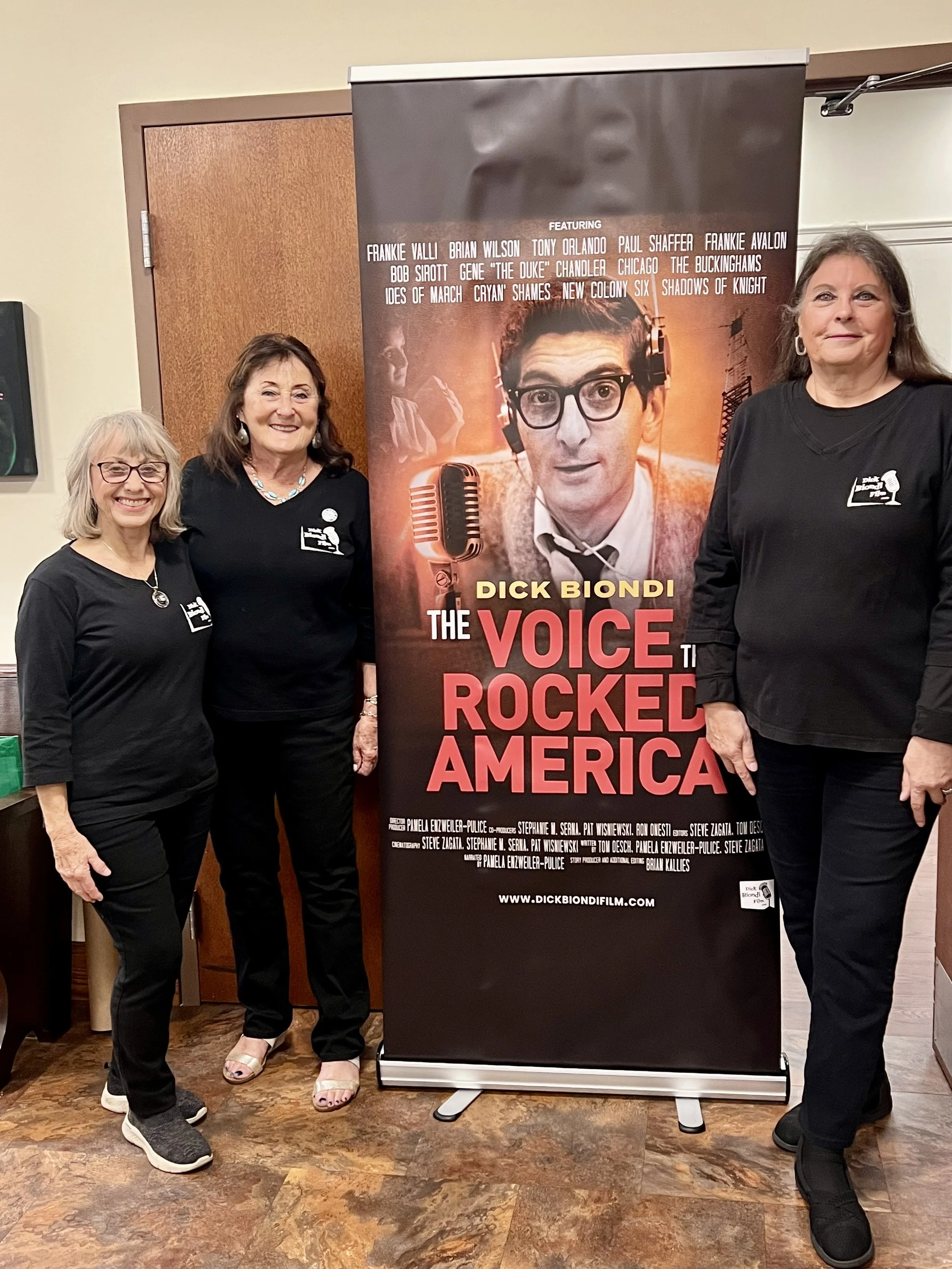 Pamela Enzweiler-Pulice, Janet Oliver, and Linda Ulreich at the 2025 Route 66 International Film Festival, where The Voice That Rocked America – The Dick Biondi Story received the Hugh Moore Best of Fest award.