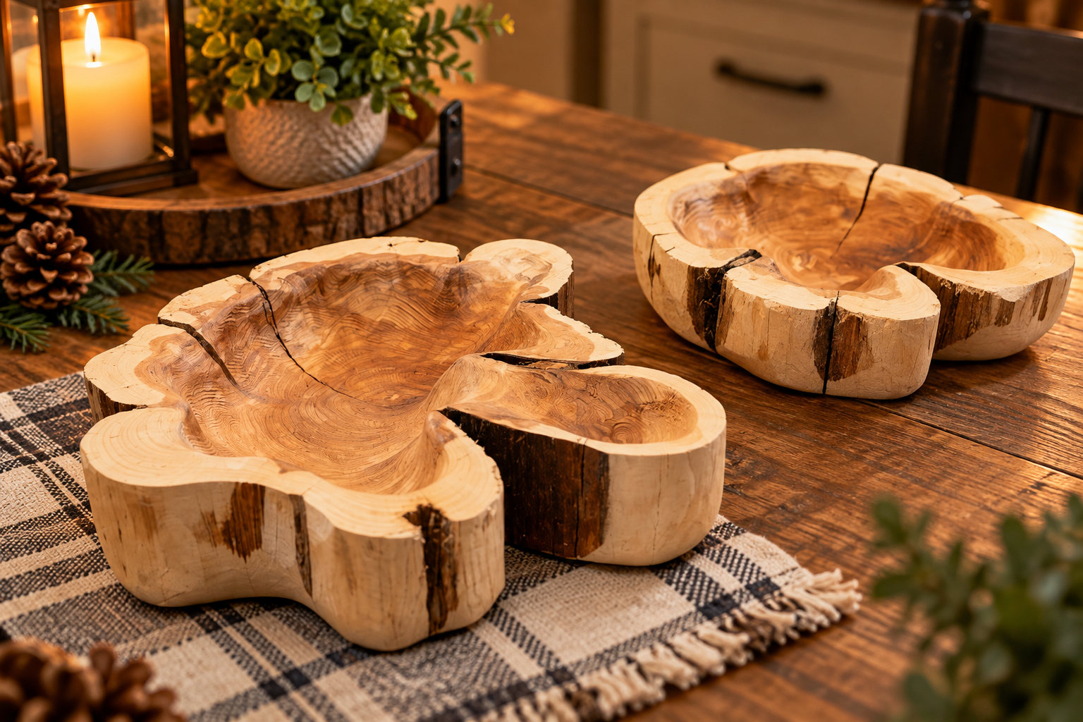 Handcrafted Live-edge wooden bowls. Individually crafted to preserve its natural shape.