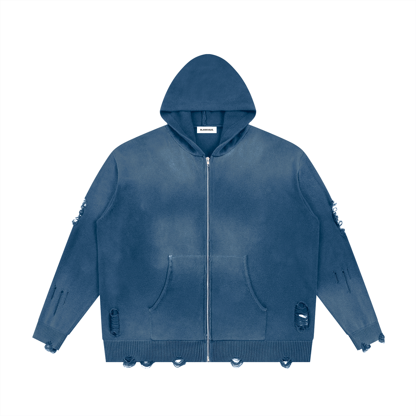 Distressed Full Zip Sweater