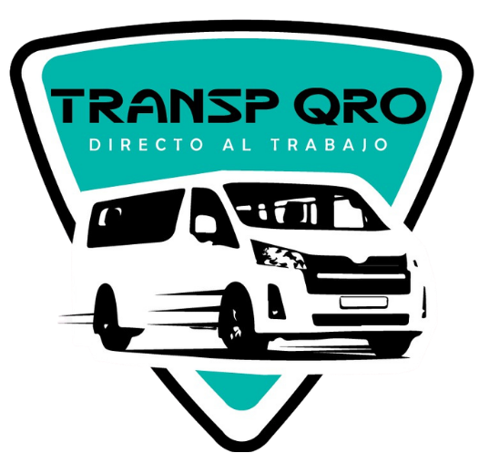 Logo que muestra una furgoneta blanca y el texto 'Transp Qro' con el eslogan 'Directo al trabajo' sobre un fondo azul.