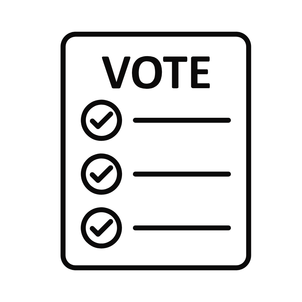 Icon of a voting ballot with three checkmarks next to lines for voting options.