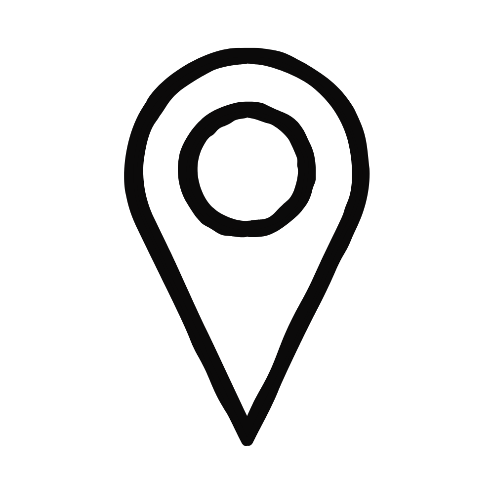 A black location pin icon on a black background.