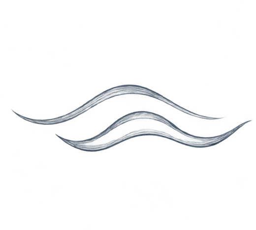 Stylized blue wave graphic on a black background.