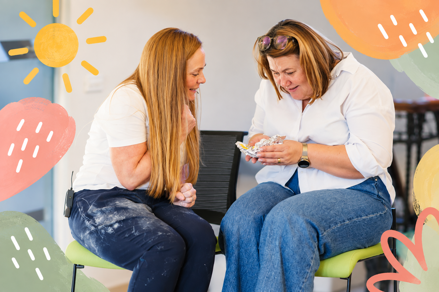 Alexandra Chiorando and a practitioner exploring materials together during an early years training activity.