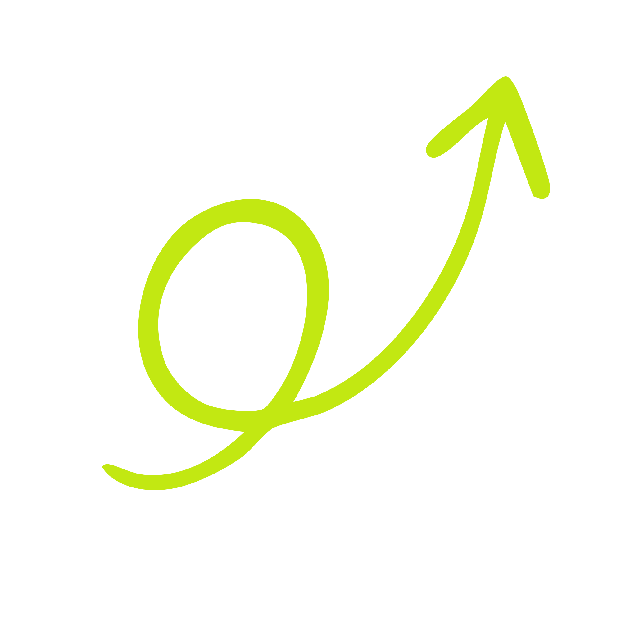 Neon green hand-drawn upward arrow on a black background