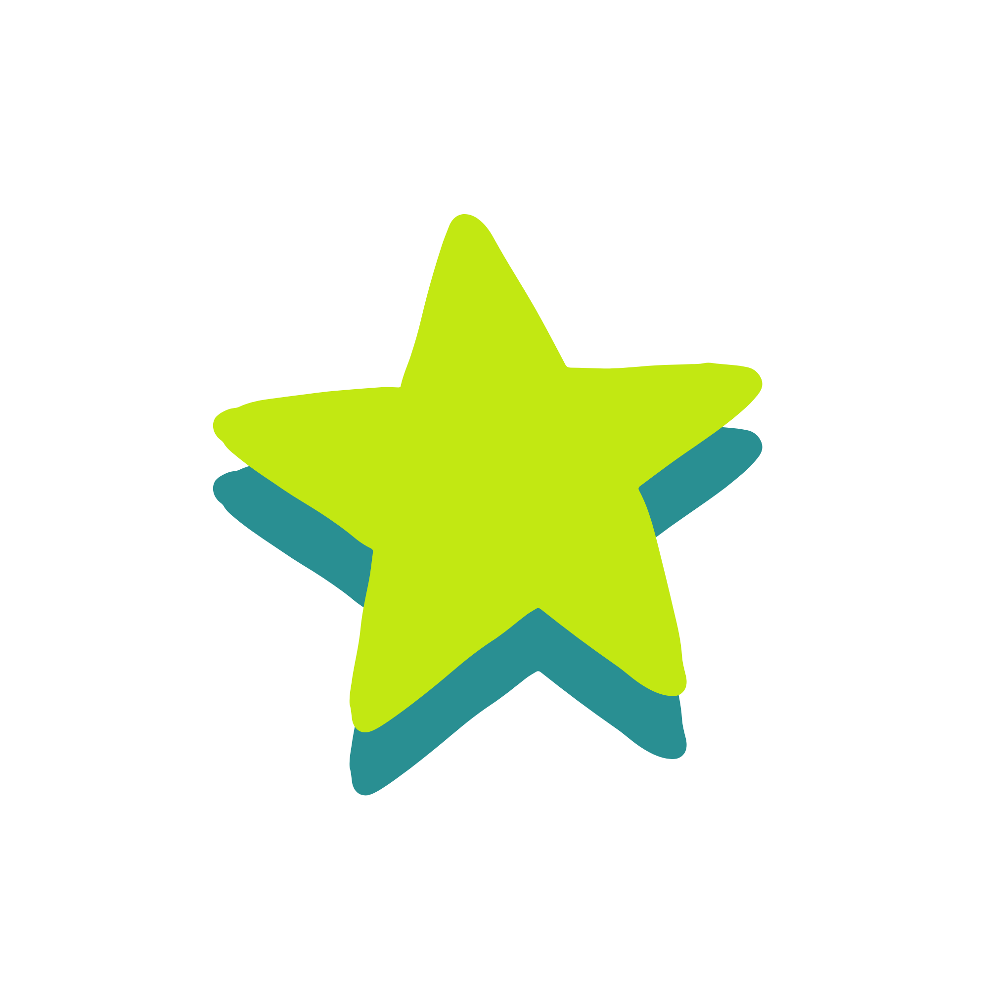 Abstract lime green and teal five-pointed star on a black background