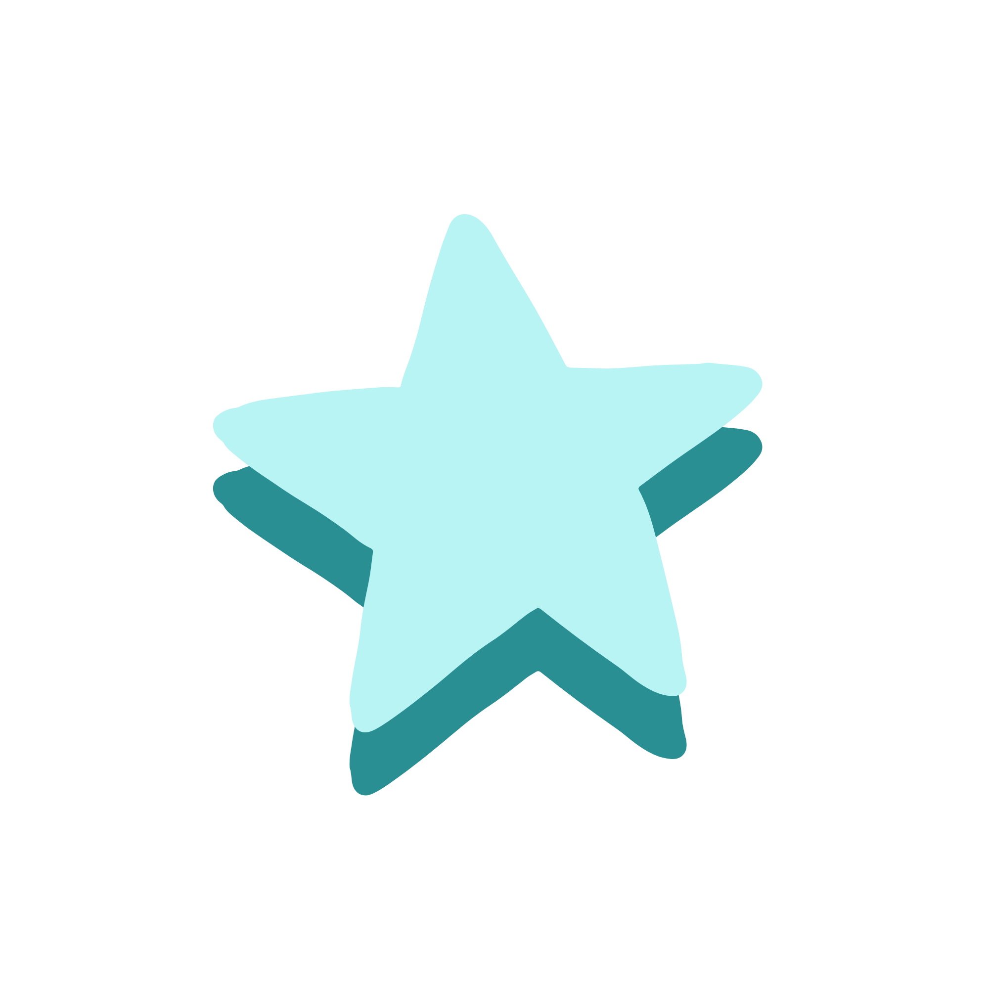 Light blue five-pointed star with a darker teal shadow on a black background