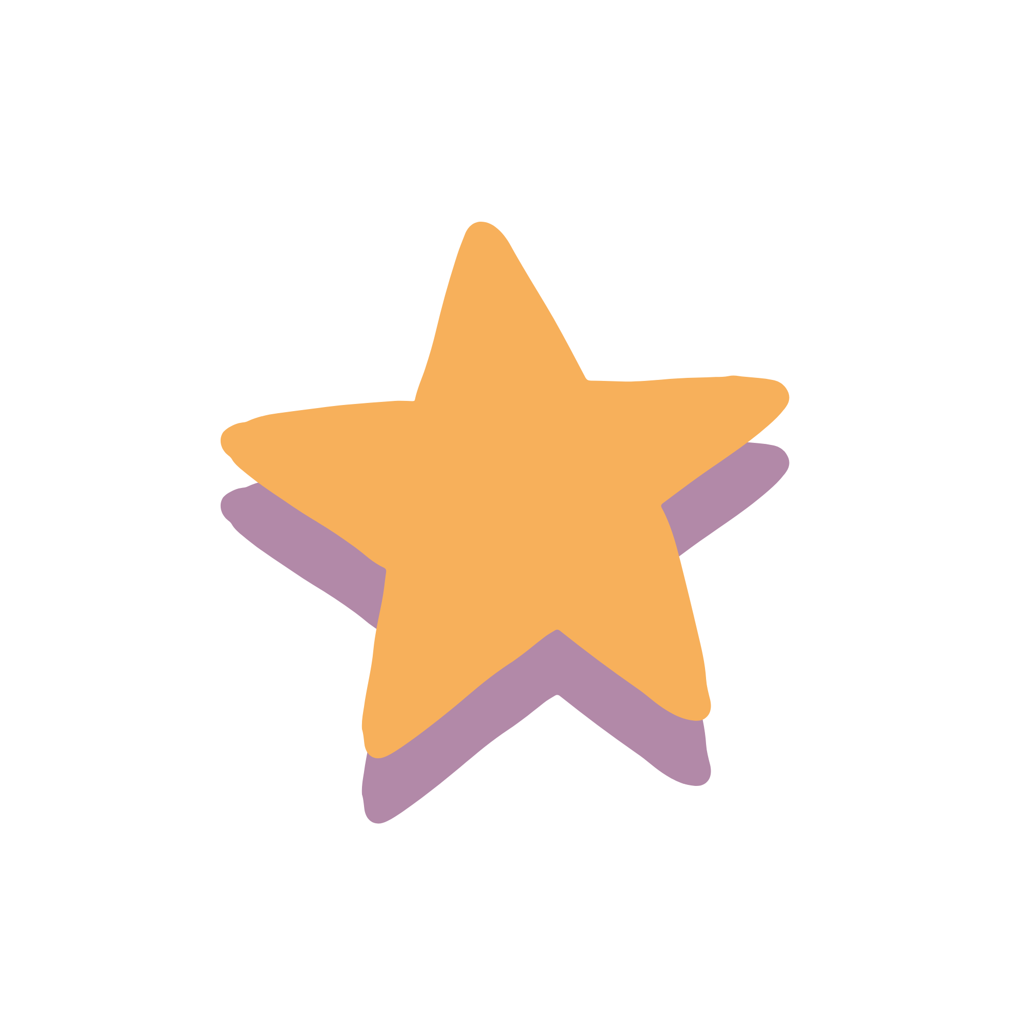 Orange five-pointed star layered over a purple star on a black background