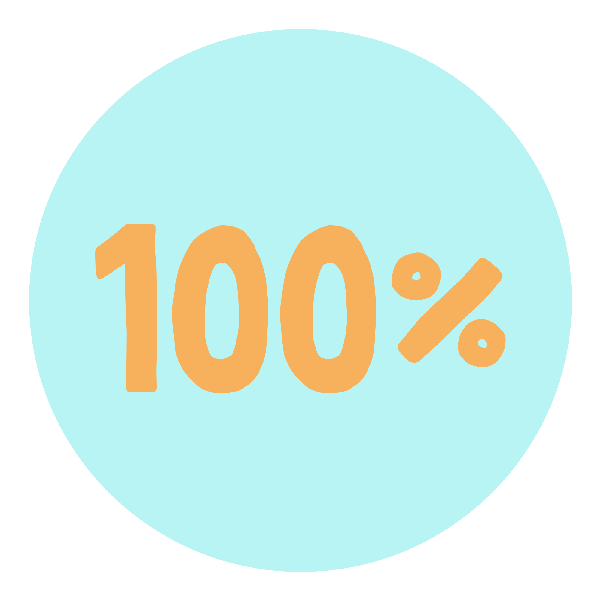 Orange “100%” text centered inside a light blue circle on a black background