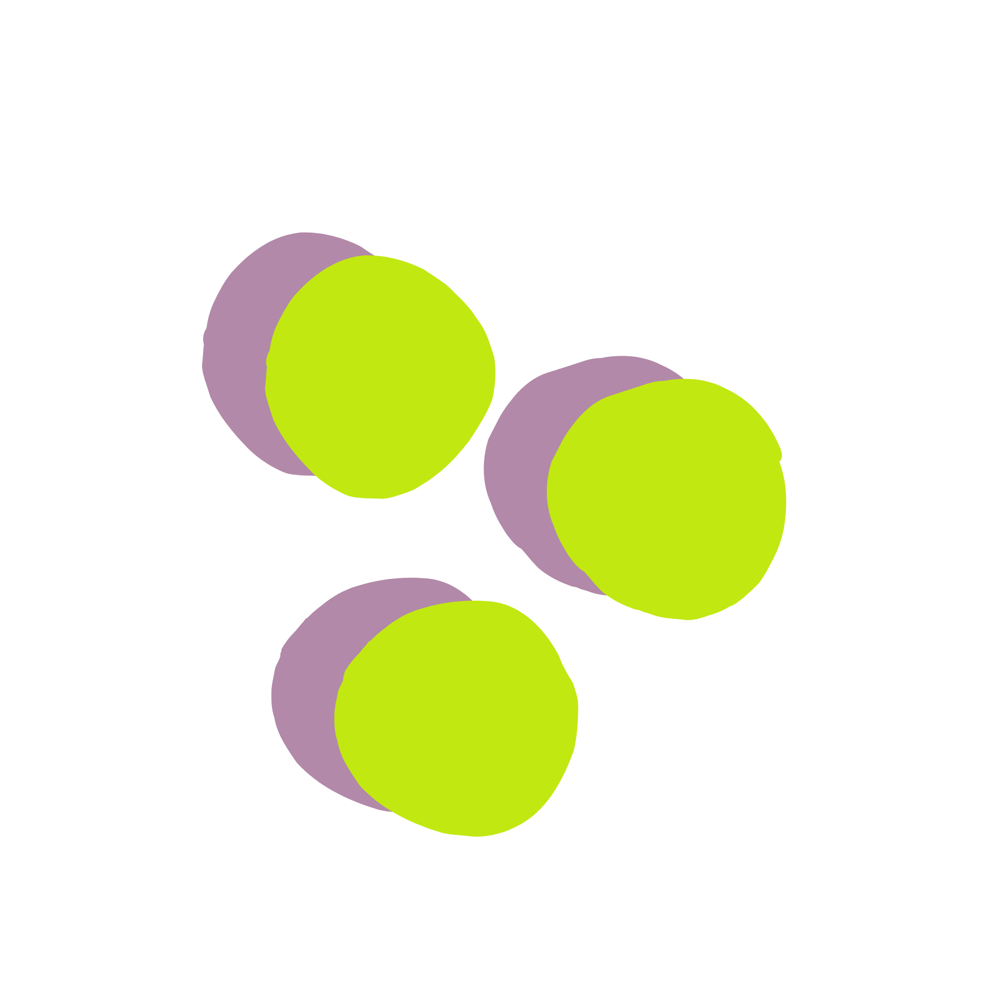 Abstract illustration of three overlapping lime green and lavender circles on a black background