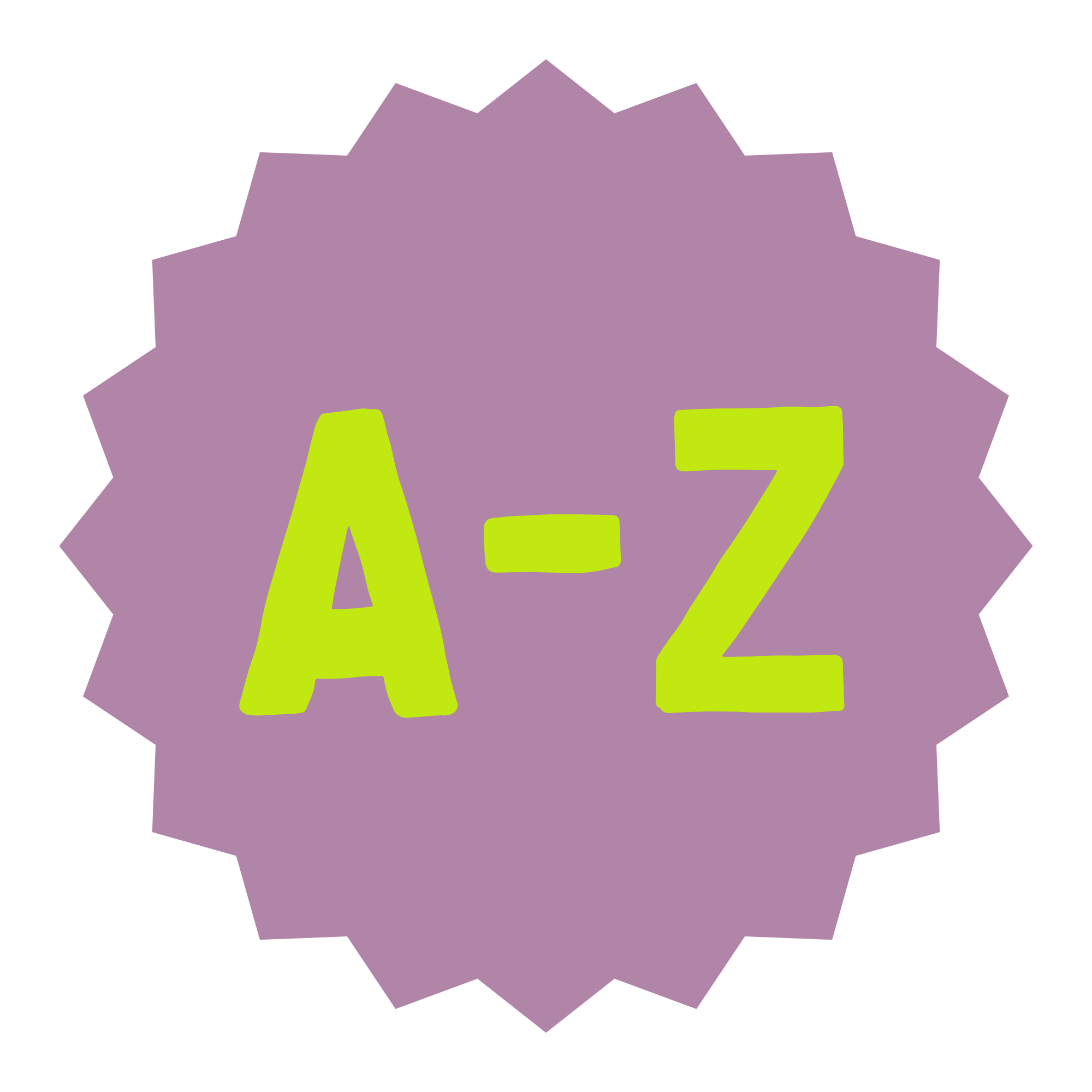 Bright green “A = Z” text centered on a purple starburst graphic with a black background.