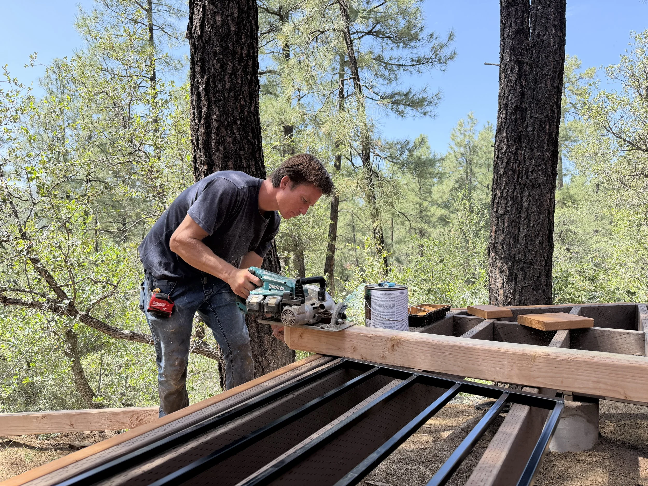 Building a custom wood deck with power tools during a Prescott, Arizona home improvement project.