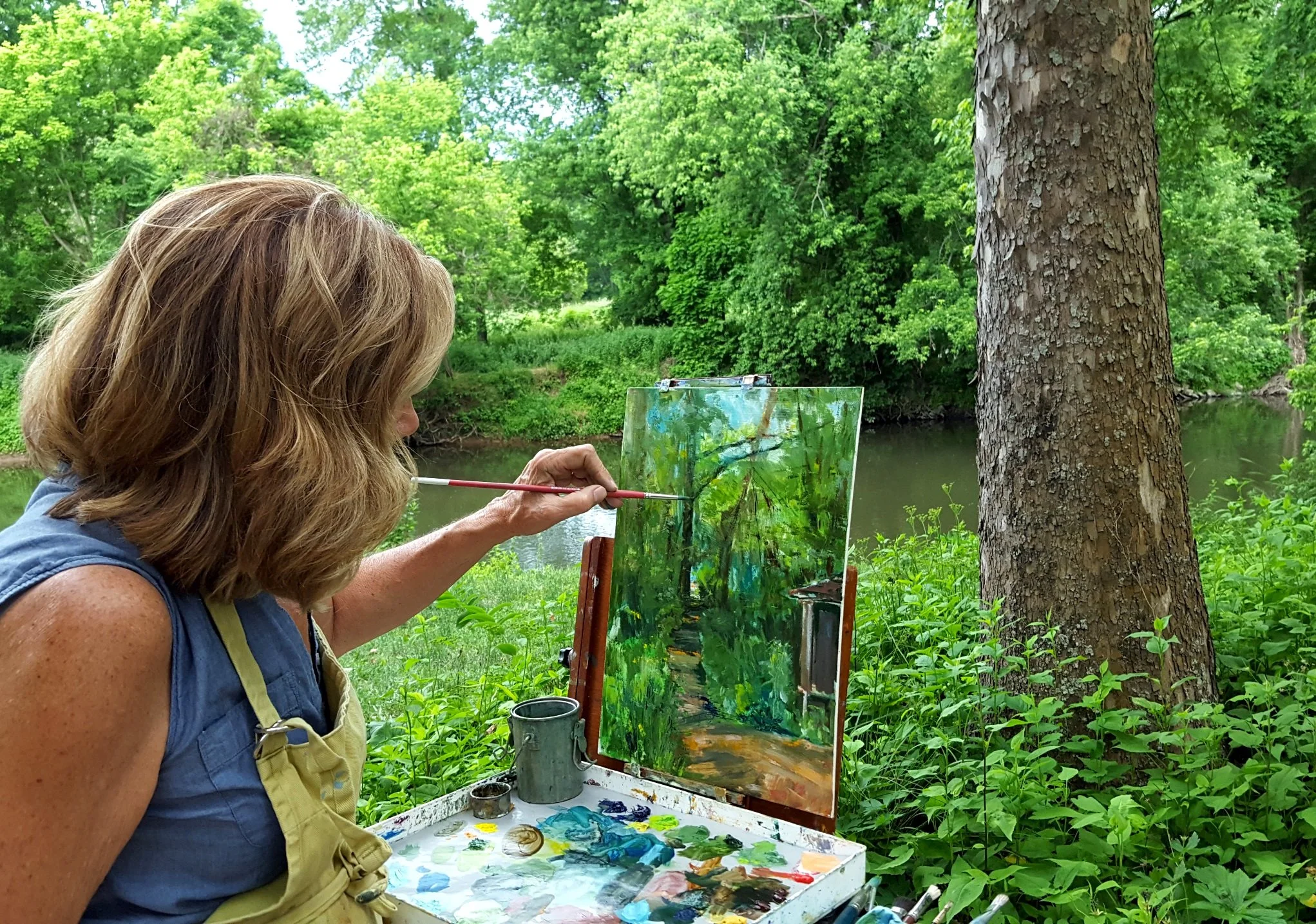   En plein air  is a French expression meaning “in the open air”, and refers to the act of painting outdoors with the artist’s subject in full view. 