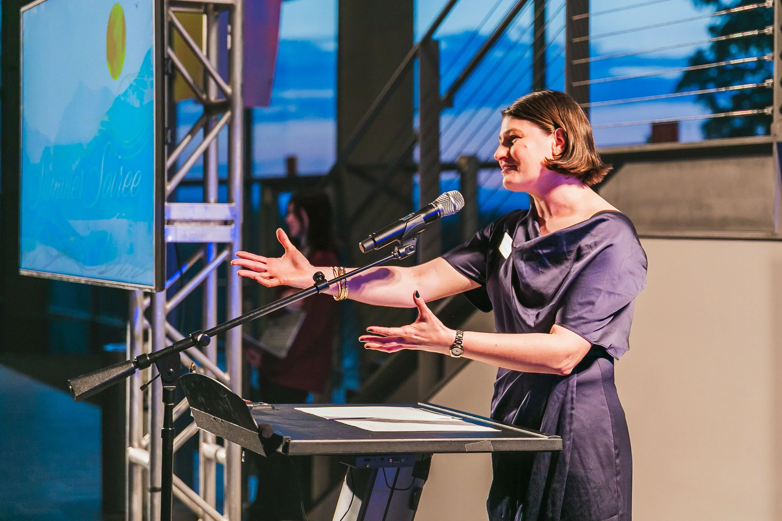  Executive Director Emily Fritz-Endres speaks during Summer Soiree June 6, 2025 PC: Best Frame Forward 