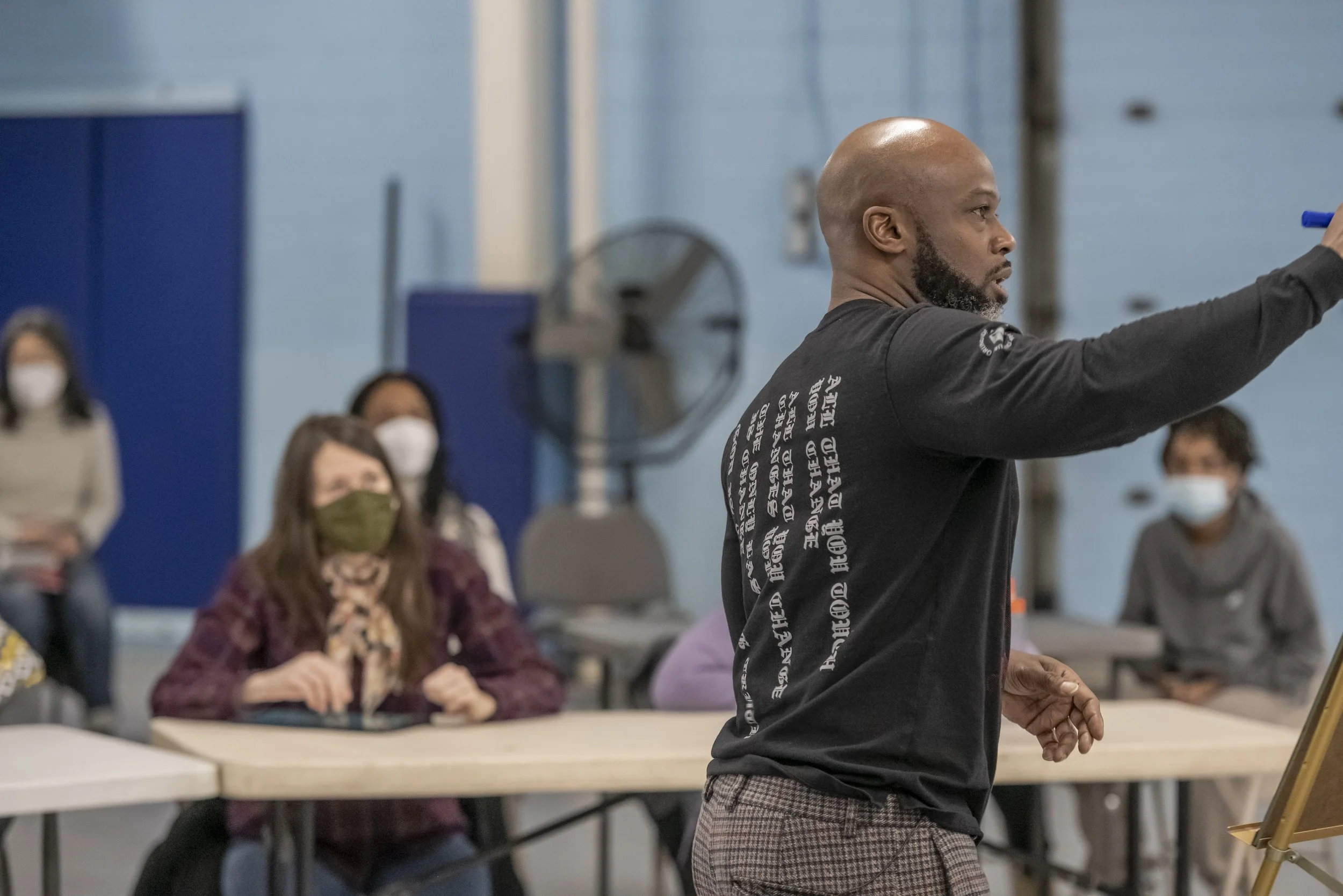  Marc Bamuthi Joseph facilitates a storytelling workshop and a town hall discussion. 