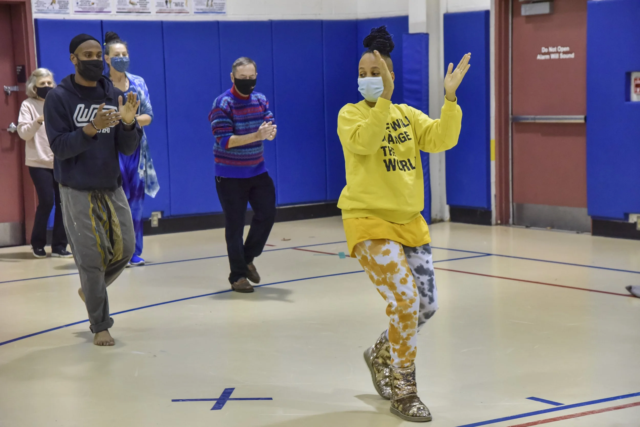  Adia and dance teacher Jordan Taylor demonstrating a Juba routine. 