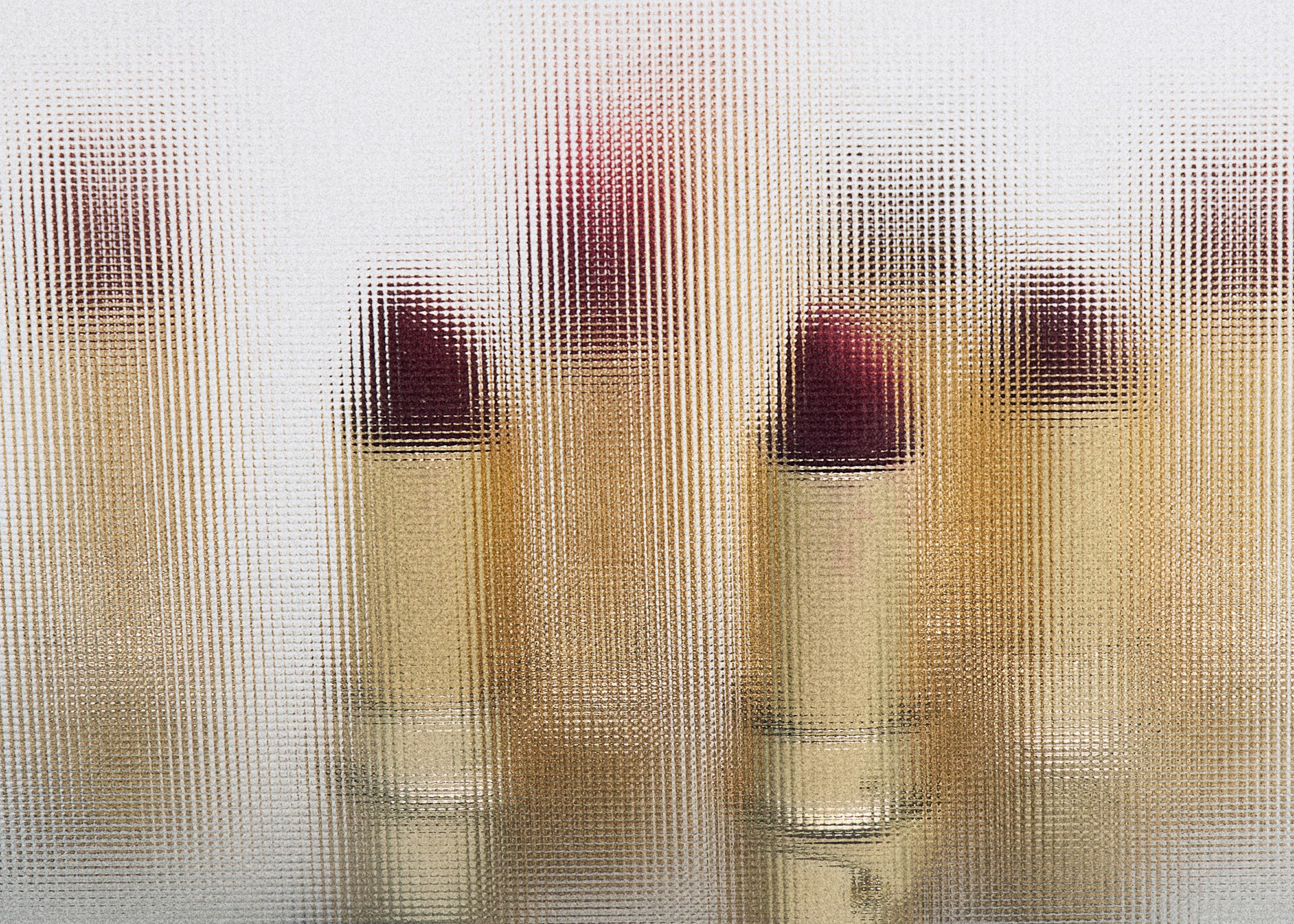 Abstract close-up of a textured surface with a pixelated effect, showing blending shades of red, brown, beige, and white.