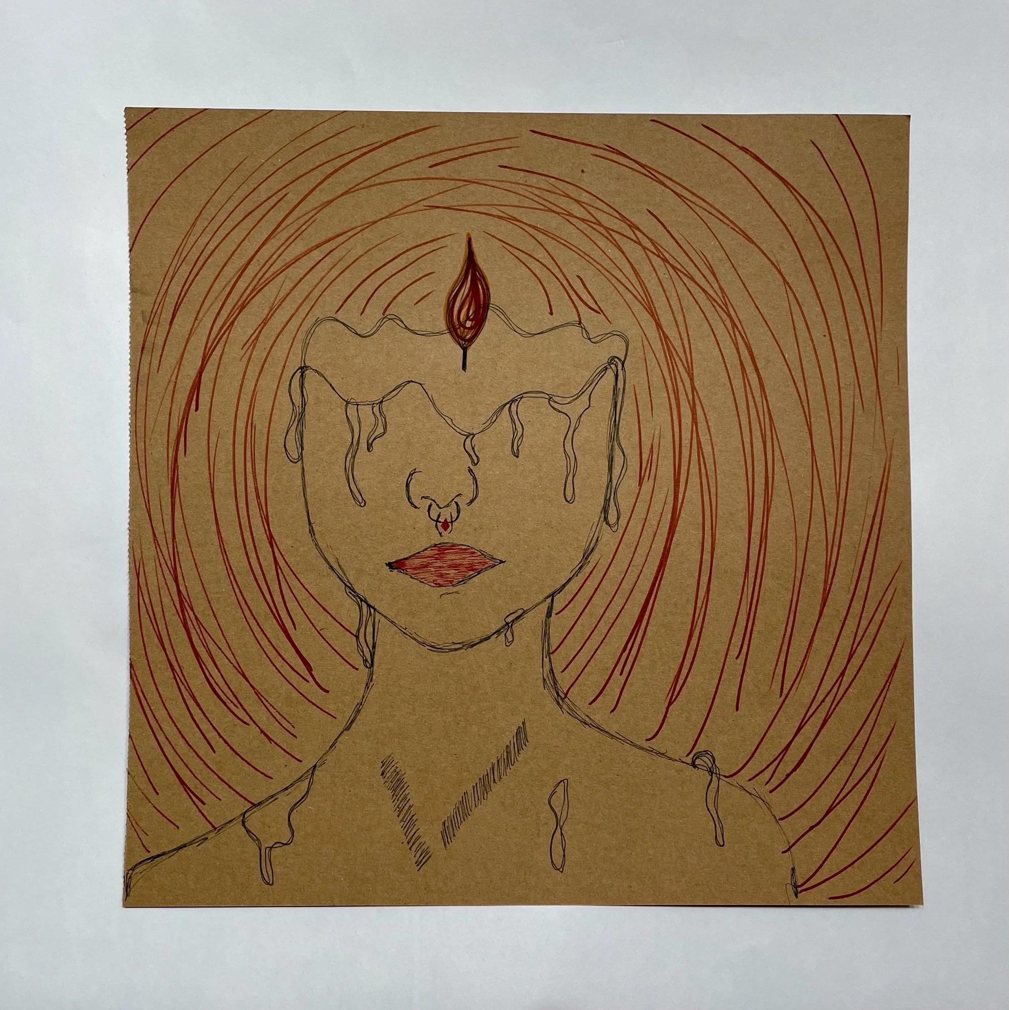 burning anxiety ink drawing