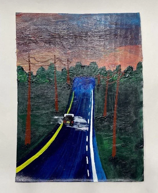 lonely car acrylic painting