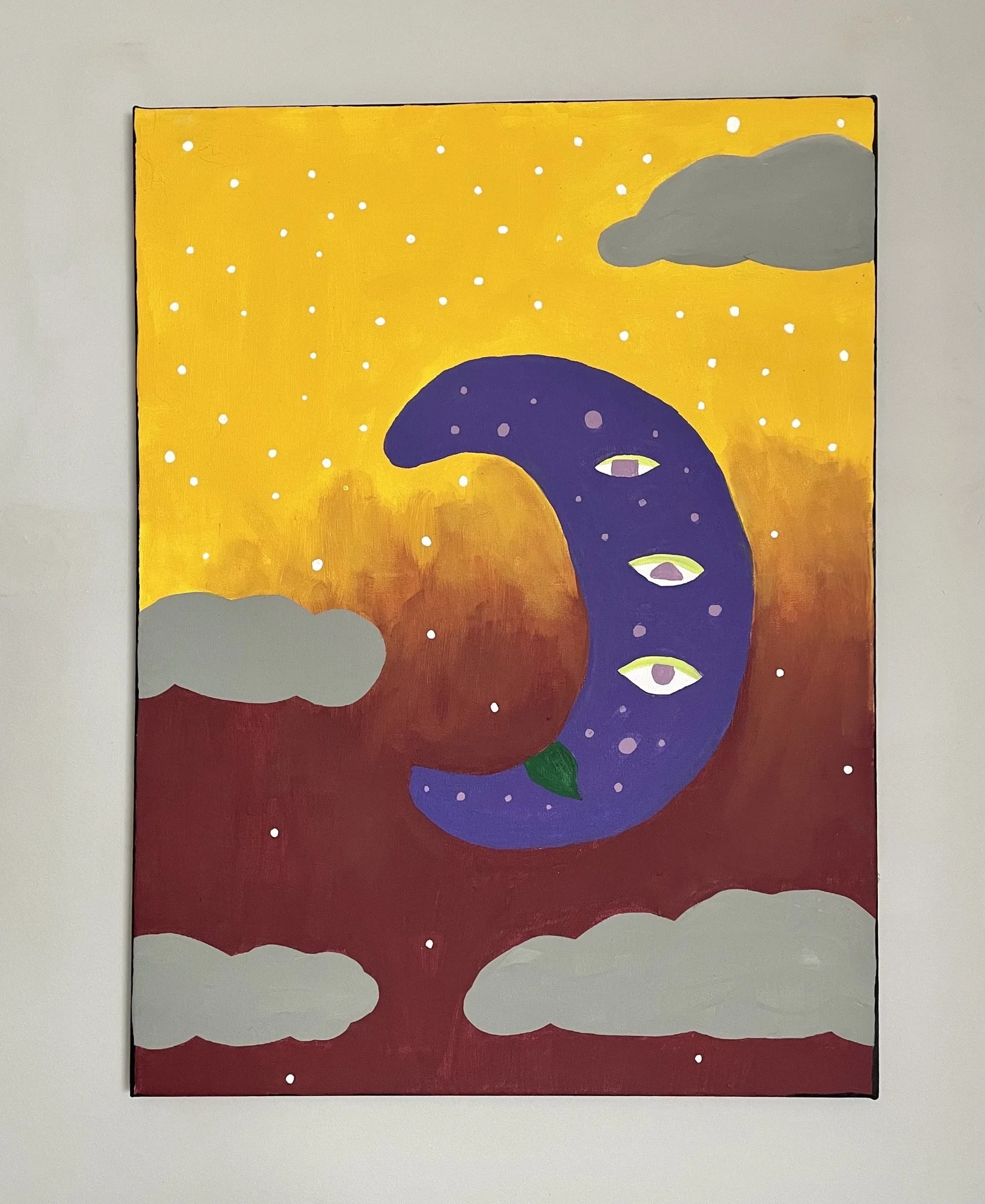 sad moon acrylic painting