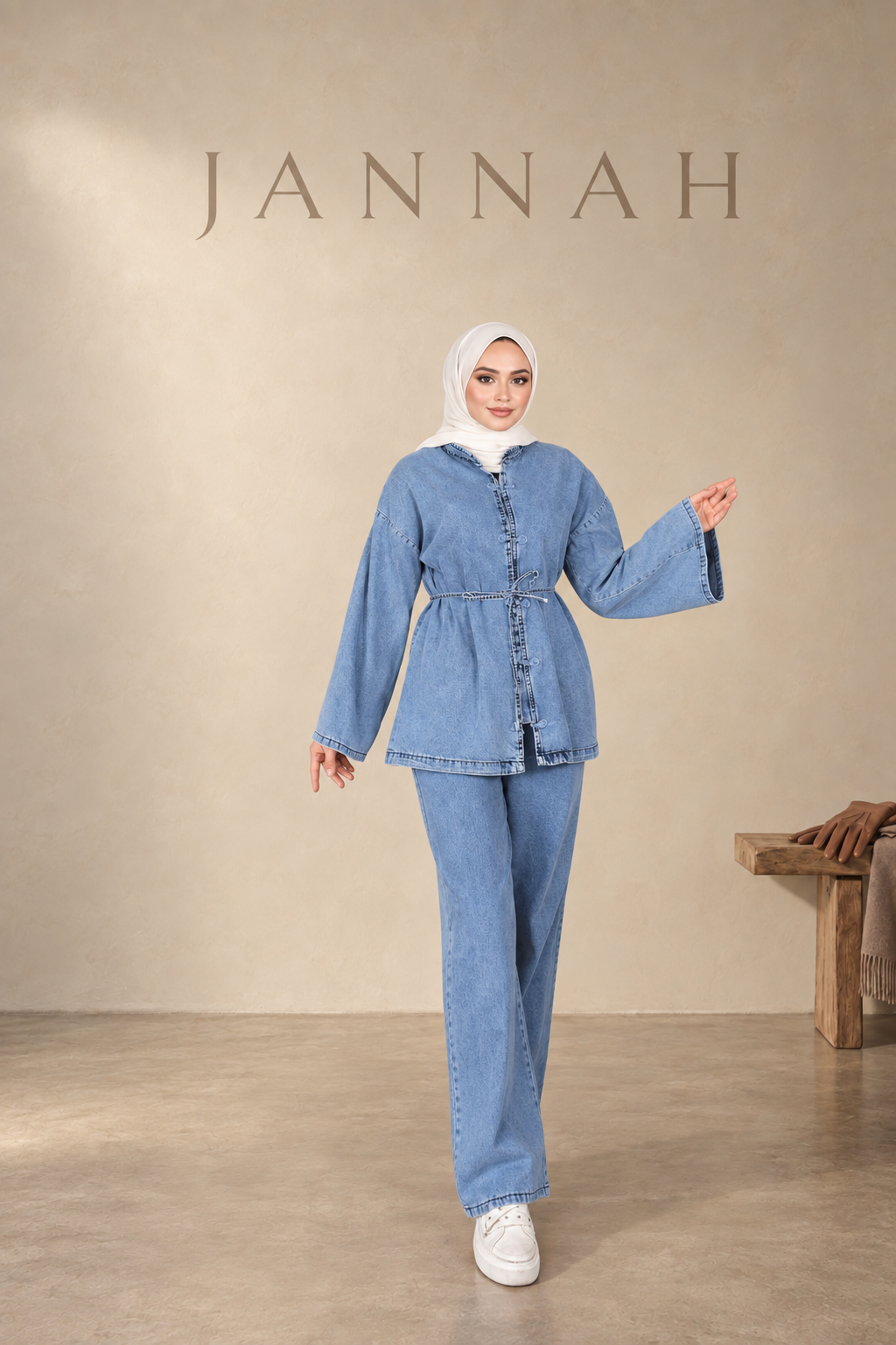 Jannah Knot Detail Denim Set