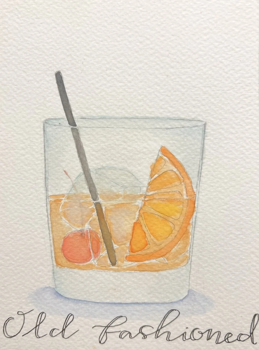 Old Fashioned, watercolor and ink on cold press paper