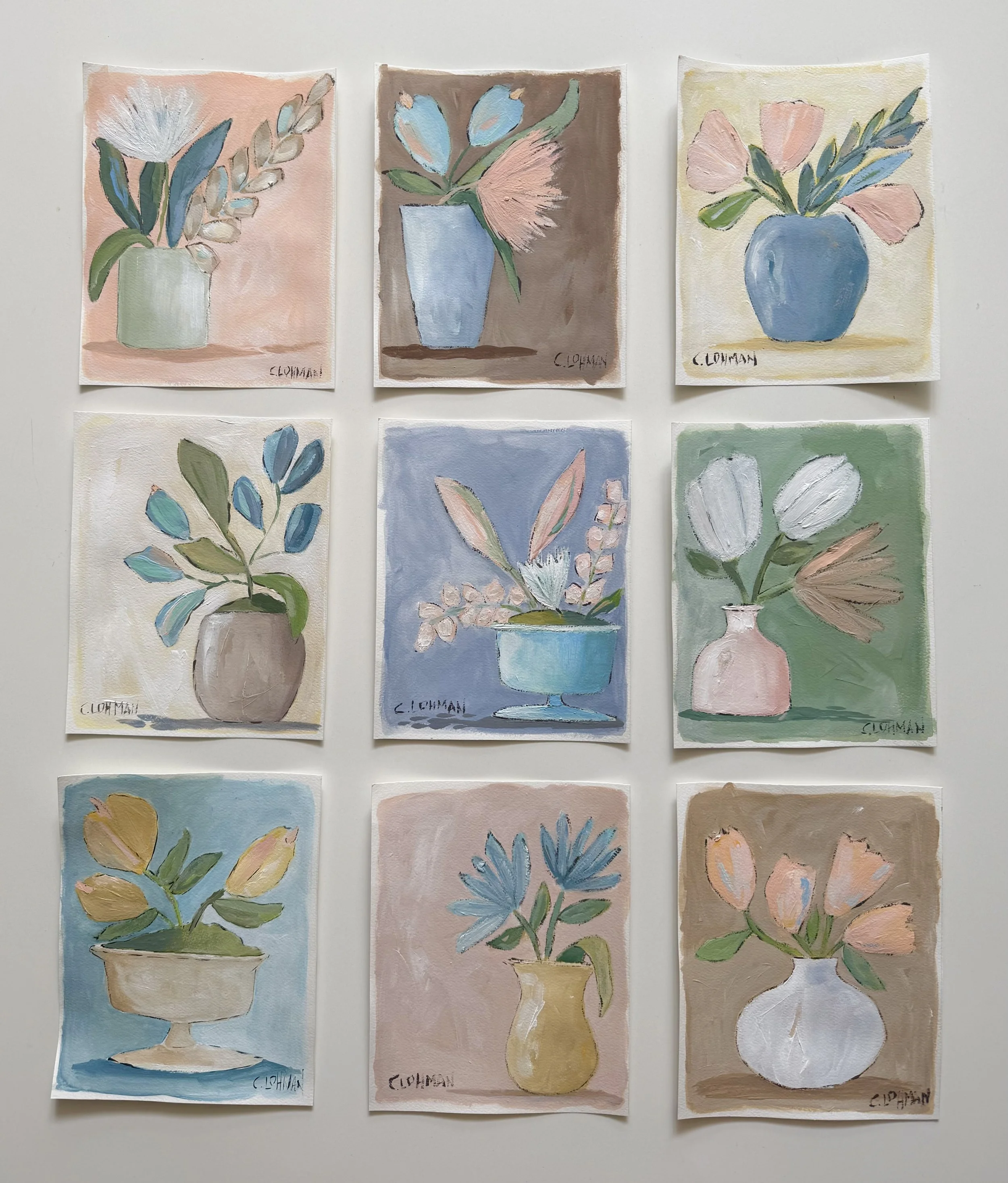 Neutral florals, acrylic on canvas paper