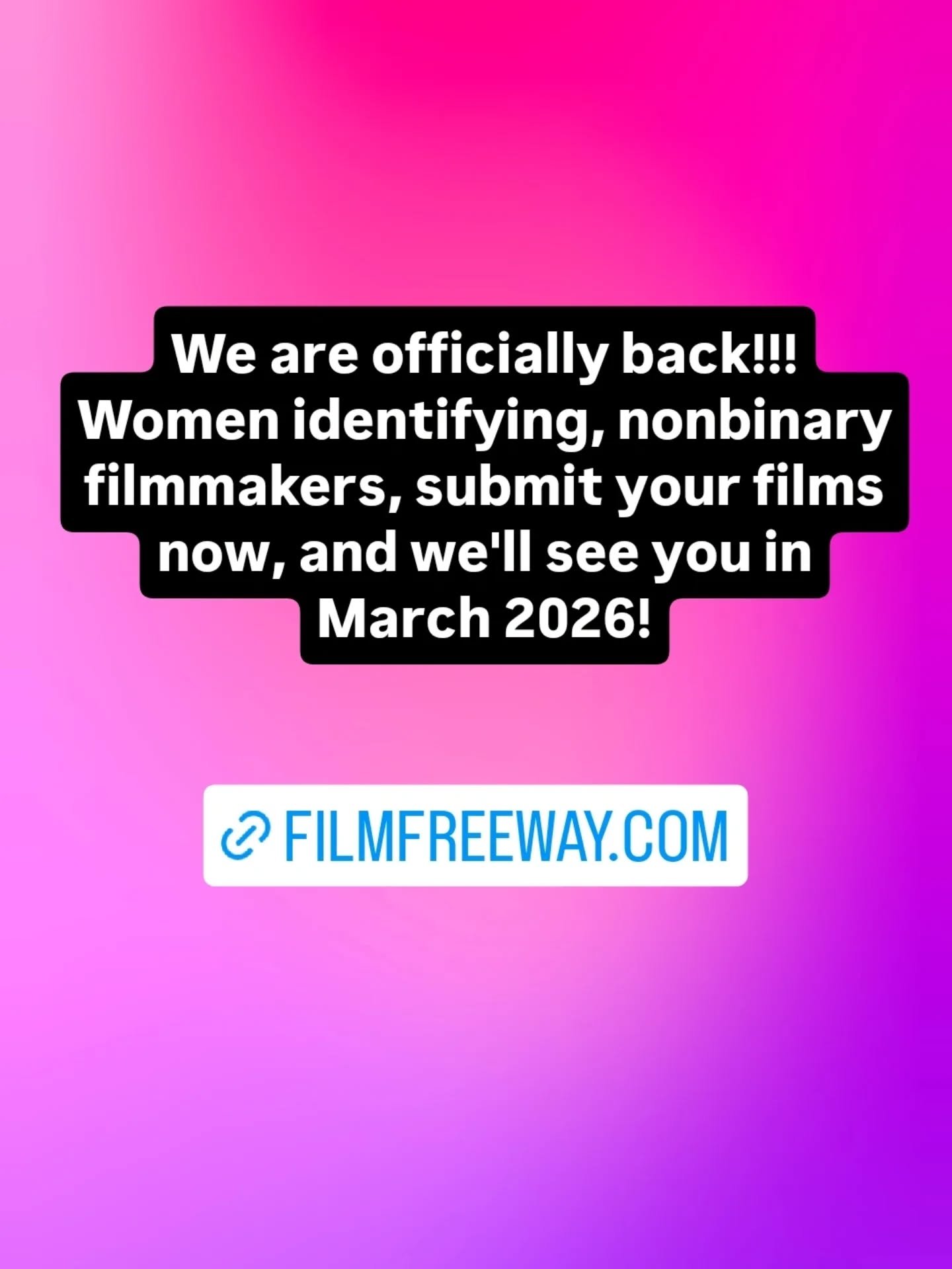 The Film Girl Film Festival is back and open for submissions! Head to https://filmfreeway.com/FilmGirlFilmFestival or link in our bio! And see you in March 2026 film girlies!

#filmgirlfilm #filmgirl #filmfestival #womeninfilm