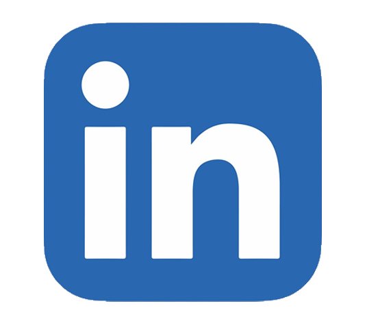 LinkedIn logo with white letters on a blue rounded square background.