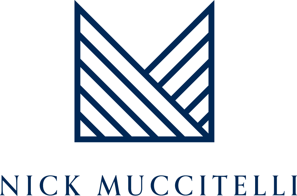 Logo with geometric square pattern composed of diagonal lines, and the text 'NICK MUCCITELLI' below.