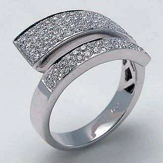 Silver-tone ring with two curved pavé panels separated by an open wave-shaped gap.