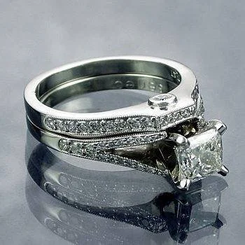 Custom ring set with a square center stone.
