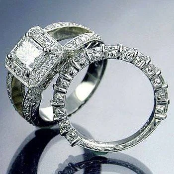 Custom halo ring with a coordinating band.