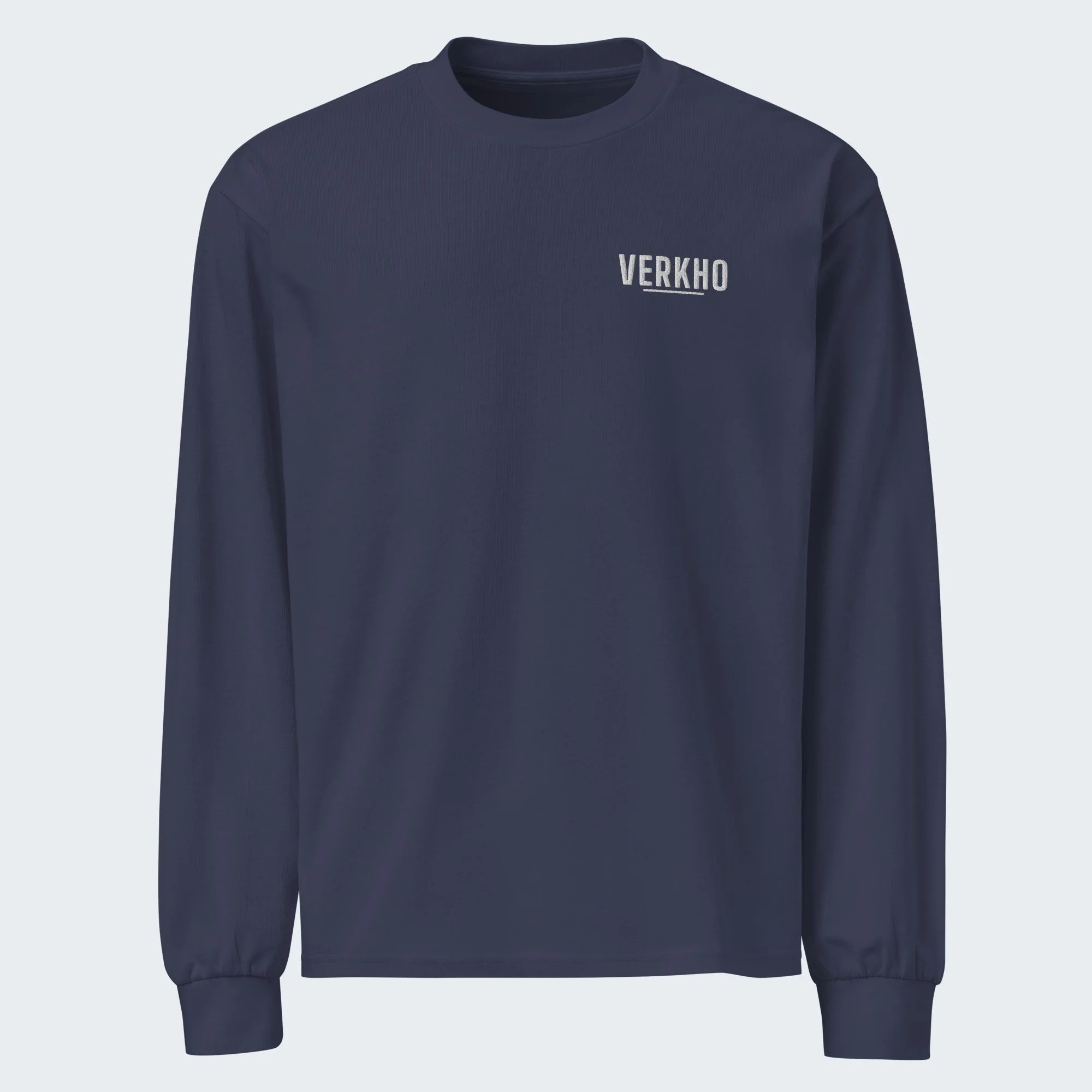 Condensed + Rule Embroidered Long Sleeve Tee, MTB Berm Back in Midnight Blue, front view