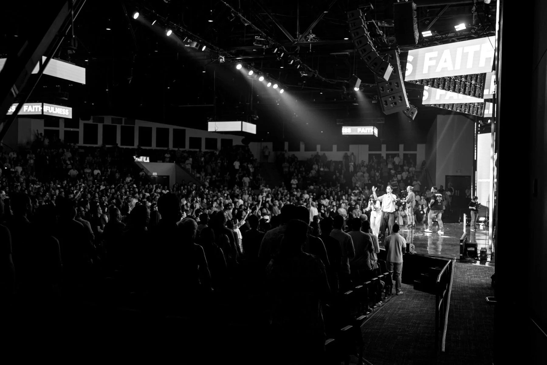 Congregation worshiping during a church service